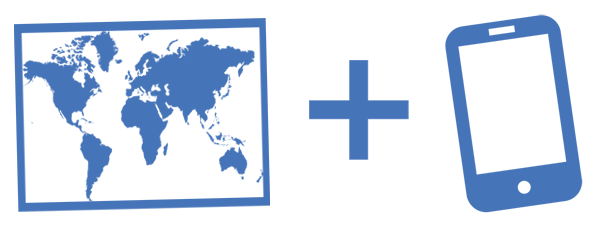 World map with a smart phone